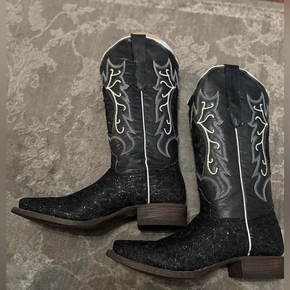 TANNER MARK COWBOY BOOTS 9.5 Black/white Shimmery Western Cowboy Boots NEW - Picture 5 of 13